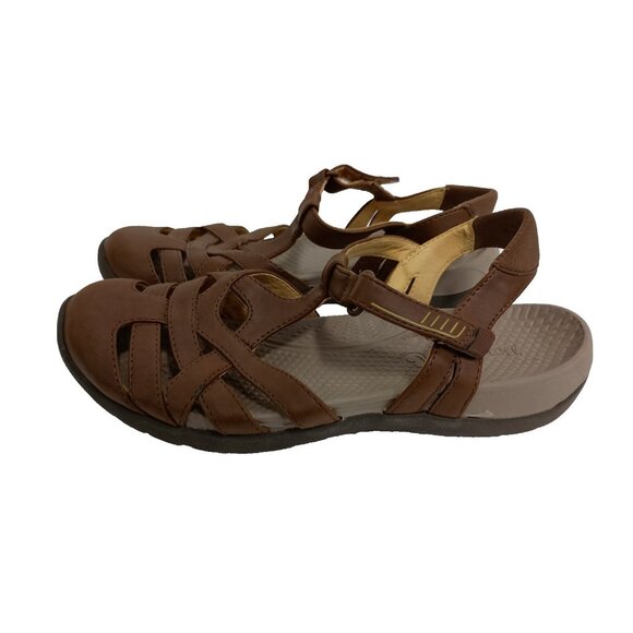 Baretraps Womens Florrie Sandals Size 7.5M Brown Leather Comfort Flat Closed Toe - Picture 1 of 11